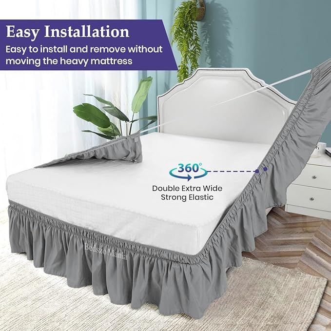Wrap Around Bed Skirt 11" Inch Drop 100% MicrofibreFabric 1-Piece Bed Skirt Easy Fit Easy Care Fade & Wrinkle Resistant - Full Size (54"X75"), Dark Grey Color