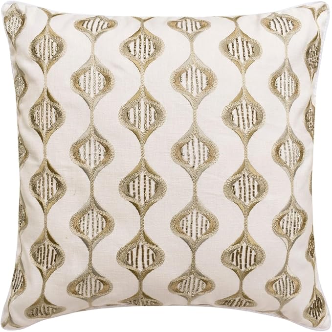 Mahsa Decorative Bed Runner - Beige, 86"x18", Embroidery, Geometric, Beaded Hand Embroidery on Linen Fabric - King/Queen/Twin