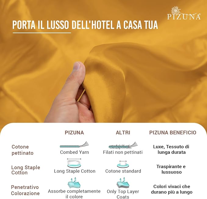 Pizuna Pure 100% Cotton Sheet Set Twin, Luxurious 400 Thread Count Long Staple Cotton Sateen Sheets Twin with 15" Deep Pocket (Honey Gold)