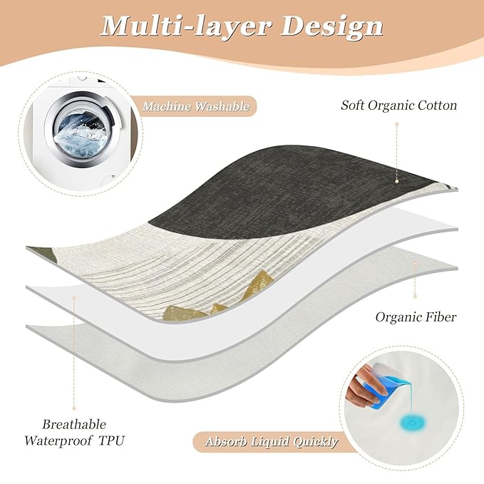 Waterproof Bed Pad Reusable Changing Pad Toddler Mattress Protector Large Pee Pad Baby Diaper Pad Soft Washable Liner Black Green Bohemian