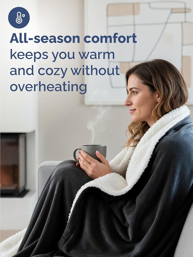 Sherpa Fleece Blanket Queen Size - Reversible Sherpa Fleece Queen Blanket - Super Soft Double Sided for Bed, Sofa, Couch - Thick, Warm, Fuzzy & Plush - Luxurious Bedding for Winter - Black, 90" x 90"