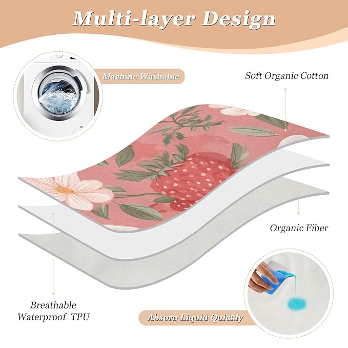 Waterproof Bed Pad Reusable Changing Pad Toddler Mattress Protector Large Pee Pad Baby Diaper Pad Soft Washable Liner Koalas on Branches Strawberries Flowers and Leaves