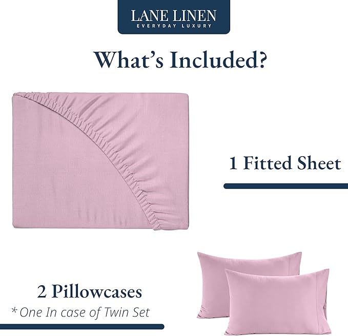 LANE LINEN Twin XL Fitted Sheet, 100% Organic Cotton 2-Piece Set (1 Fitted Sheet, 1 Pillowcase), Percale Weave, Bottom Sheet, Soft, Breathable, Fits Mattress Upto 15" Deep - Lilac (No Flat Sheet)
