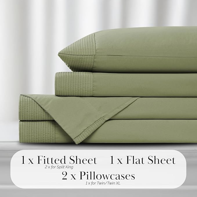 Southshore Fine Living Inc. Split King Bed Sheets 5-Piece Set | 21" Extra Deep Pocket with 2 Pillowcases | Hotel Luxury Quality | Easy Care Shrinkage Free Bedsheet | Microfiber Bedsheets | Sage Green