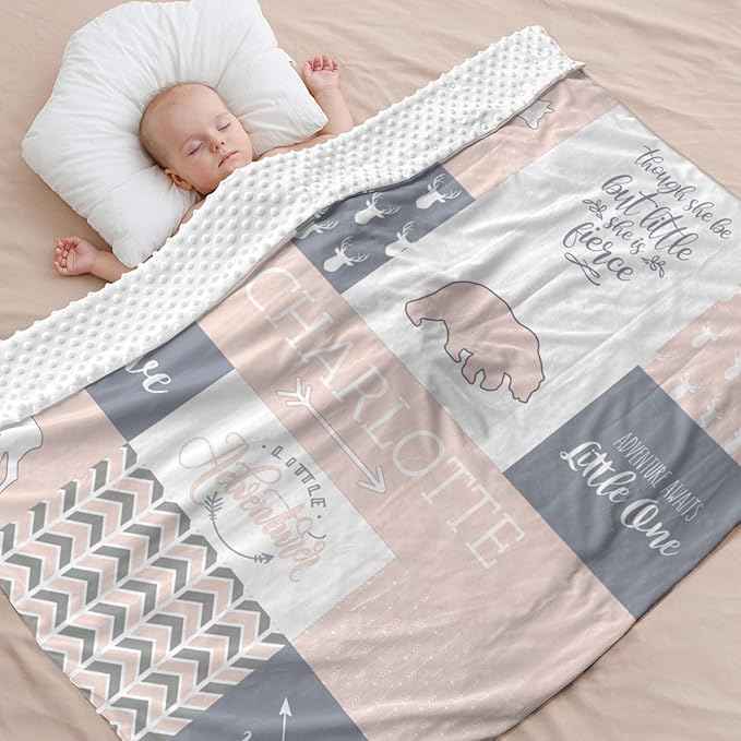 Custom Baby Blanket with Name, Thin Breathable Custom Baby Blanket for Kids Soft Flanne Swaddle Blankets Personalized Gifts for Infant Newborn Shower, Crystal Pink