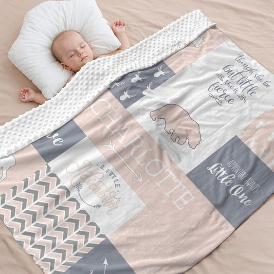Custom Baby Blanket with Name, Thin Breathable Custom Baby Blanket for Kids Soft Flanne Swaddle Blankets Personalized Gifts for Infant Newborn Shower, Crystal Pink