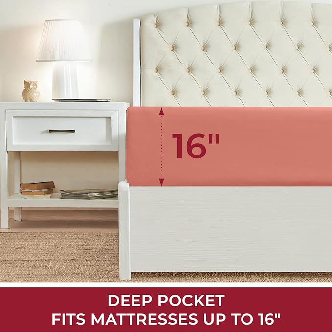 Mellanni Queen Fitted Sheet - Iconic Collection Bedding Sheets with up to 16 inch Deep Pocket - Soft & Cooling - Fade & Stain Resistant - 1 PC (Queen, Coral)