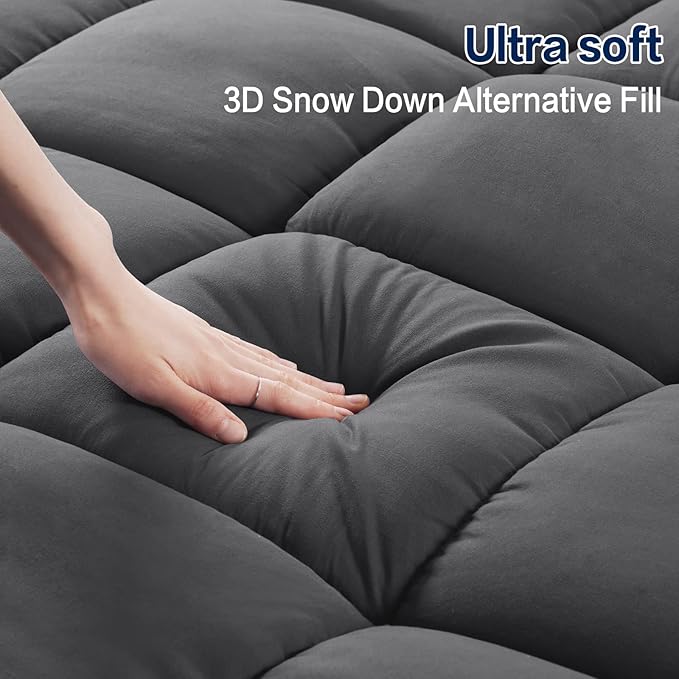 SOPAT Mattress Topper Cal King Size Extra Thick Mattress Pad 8-21" Deep Pocket Soft Down Alternative Fill Mattress Protector Pillow Top Mattress Cover (72x84 Inches, Dark Grey)