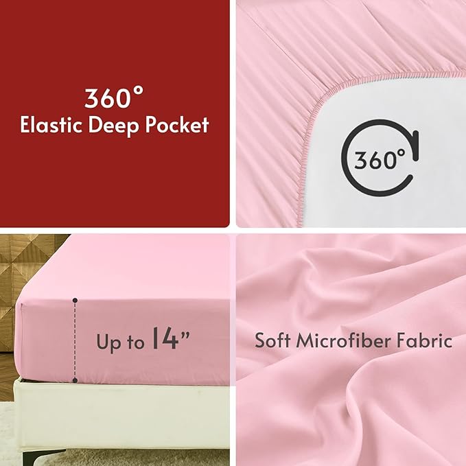 MUXHOMO 7 Pieces Queen Comforter Set, Reversible Bed in a Bag Queen Size, All Season Bedding Set with Comforter, Flat Sheet, Fitted Sheet, Pillowcases & Shams, Hot Pink & Baby Pink