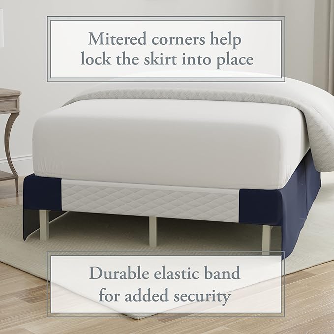 Bed Maker’s Never Lift Your Mattress Bed Skirt, Designed for Box Spring Beds, Split Corners, 14 Inch Drop Length, Queen, Navy