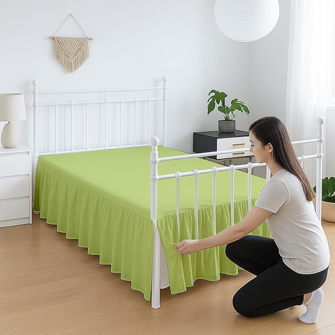 Premium Microfiber Full Ruffled Bed Skirt, 18” Drop with Split Corners, Soft Wrinkle Free Bedskirt with Platform, Solid Sage Dust Ruffle for 54" x 75" Mattress