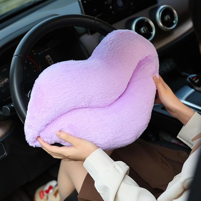 Sexysamba 2 Pack Lip Shaped Car Headrest Pillow, Comfortable Soft Head Rest Cushion Kawaii Car Accessories Cute Car Neck & Seat Pillow for Driving Travelling Office Home Decor - Black Lip
