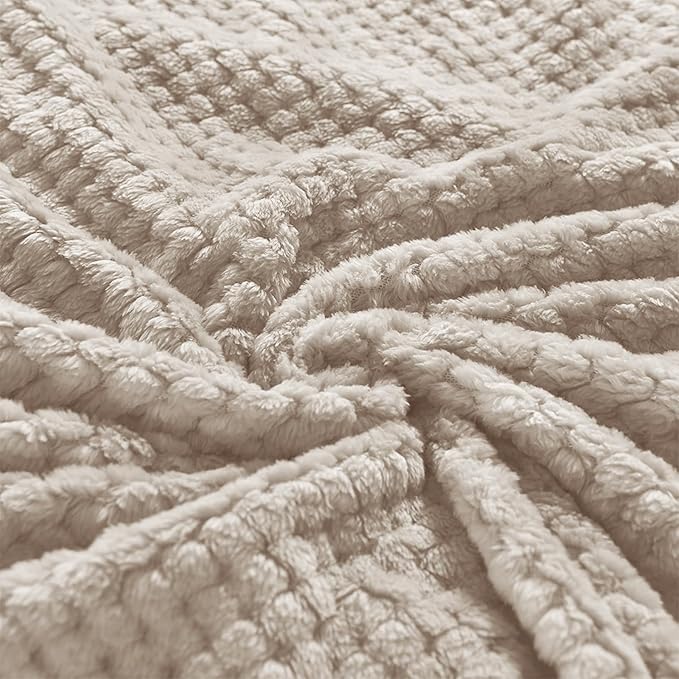Exclusivo Mezcla Fleece Bed Blanket King Size, Super Soft and Warm Blankets for Couch, Sofa and Bed Waffle Textured, Cozy, Fuzzy and Lightweight (Tan, 90x104 Inches)