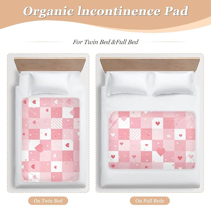 Waterproof Bed Pad Reusable Changing Pad Toddler Mattress Protector Large Pee Pad Baby Diaper Pad Soft Washable Liner Pink White Checkered Plaid Hearts Stripes