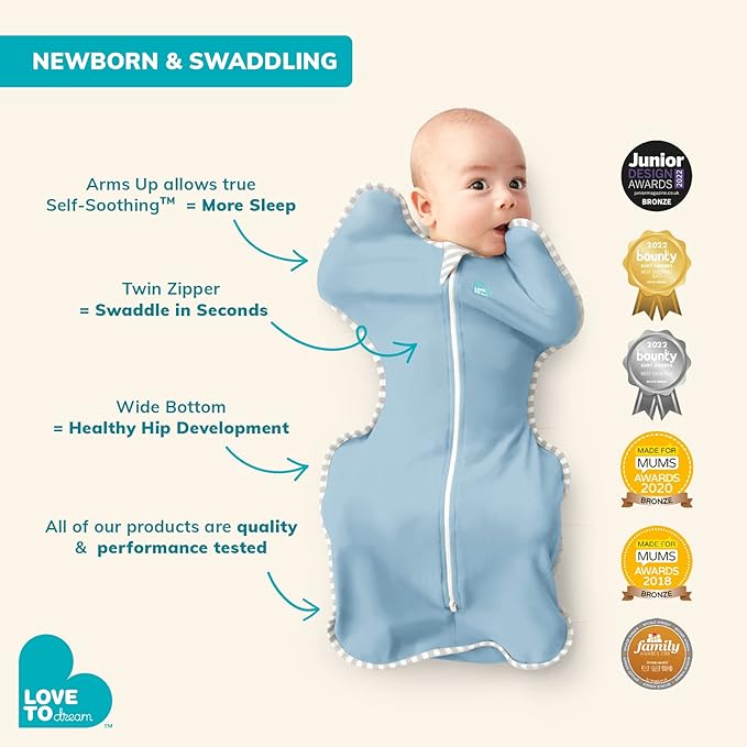 Love to Dream Swaddle UP, Baby Sleep Sack, Self-Soothing Swaddles for Newborns, Improves Sleep, Snug Fit Helps Calm Startle Reflex, New Born Essentials for Baby, 1.0 TOG, 5-8.5 lbs, Dreamer