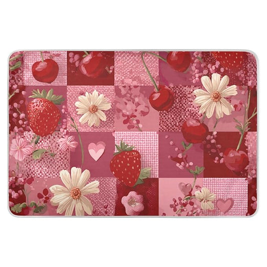 Waterproof Bed Pad Reusable Changing Pad Toddler Mattress Protector Large Pee Pad Baby Diaper Pad Soft Washable Liner Red Checkered Floral Cherry Strawberry