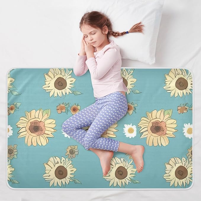 Waterproof Bed Pad Reusable Changing Pad Toddler Mattress Protector Large Pee Pad Baby Diaper Pad Soft Washable Liner Green Yellow Sunflower