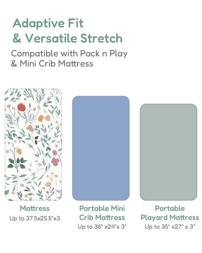 Pack and Play Sheets Fitted 2 Pack, 38x26 Graco Pack n Play Sheets for Playard & Travel Crib Mattress, Ultra Soft Jersey Knit, Breathable Stretchy Deep Pocket, Compatible with Mini Cribs