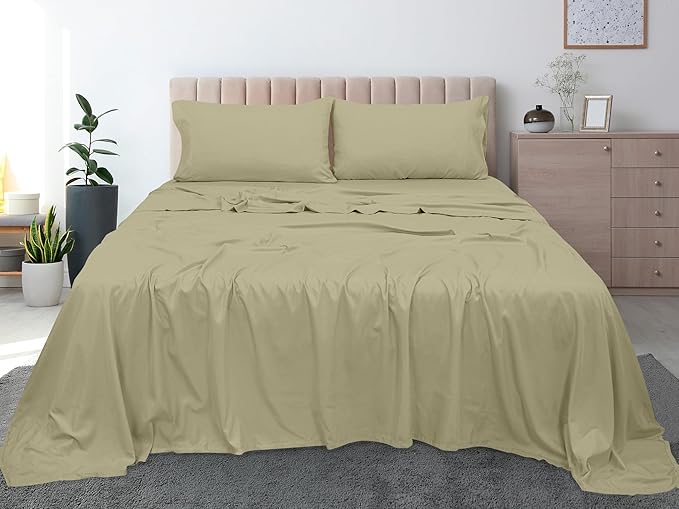Royale Linens 300 Thread Count 100% Long Staple Combed Cotton Flat Sheet - Super Soft - Top Sheets - Queen Flat Sheet Sold Separately - Breathable, Cool & Crisp Percale Sheets Only (Queen, Sage Green)