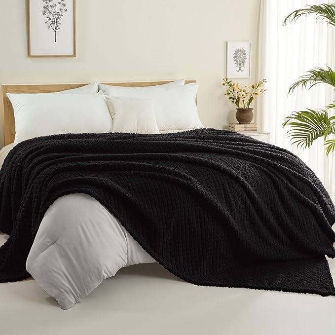 Exclusivo Mezcla Twin Size Fleece Blanket for Bed, Extra Soft Warm Decorative Fuzzy Blanket for Women, Lightweight Cozy Bedding Blankets, 60x80 Inches, Black