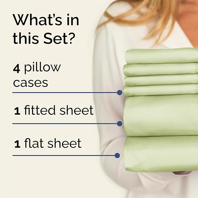 Queen 6 Piece Sheet Set - Comfy Breathable & Cooling - Ultra-Soft Hotel Luxury Bedding Set w/ 8-16 Inch Deep Pockets - 1 Flat & 1 Fitted Sheet & 4 Pillowcases - Wrinkle Free & Easy Care - Light Sage