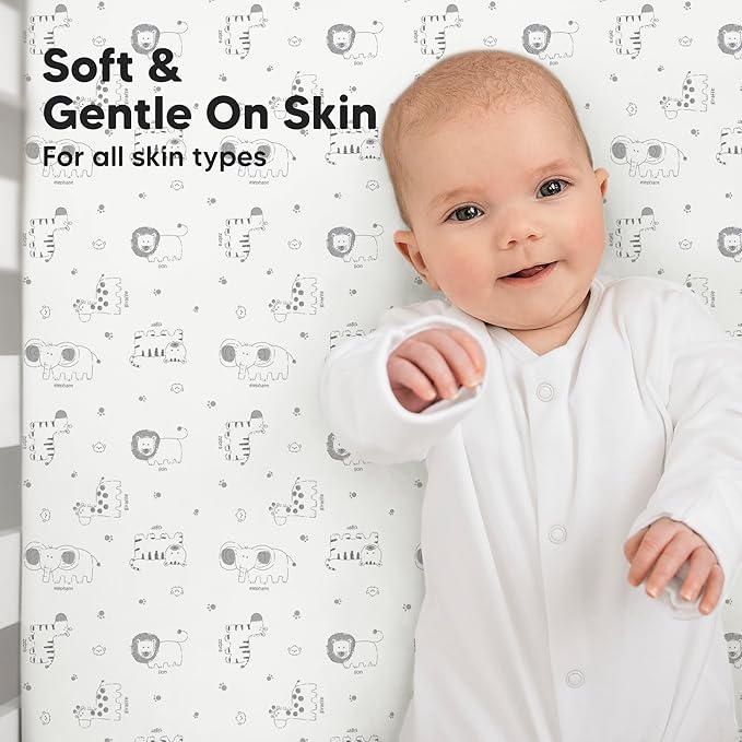 KeaBabies 2-Pack Baby Crib Sheets for Boys, Girls - 52x28 Viscose Derived from Bamboo Toddler Bed Sheets Neutral, Fitted Crib Mattress Cover for Standard Baby Bedding, Soft & Cozy (KeaSafari)