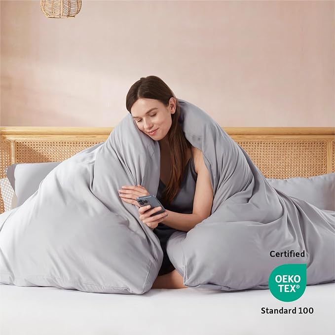 Nestl Twin Duvet Cover Set with Comforter Insert - Grey Lavender 3 Piece 68x90 Duvet Cover & 1 Pillow Sham with White Quilted Down Alternative Comforter, Ultra Soft, All Season