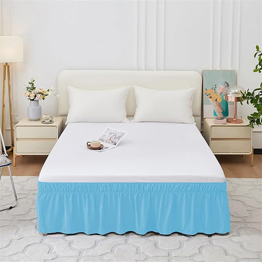 GIBZ Adjustable Wrap Around Ruffled Bed Skirt, Elastic Dust Ruffles Easy Fit Wrinkle & Fade Resistant, Machine Washable, King 16" Drop, Blue