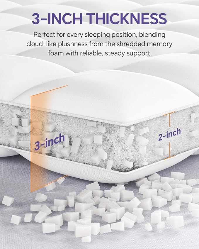 Dual Layer 5 Inch Memory Foam Mattress Topper Queen - 2 Inch Gel Memory Foam and 3 Inch Pillow Top Mattress Pad, 7-Zone Egg Crate Queen Size Mattress Topper(Cream)