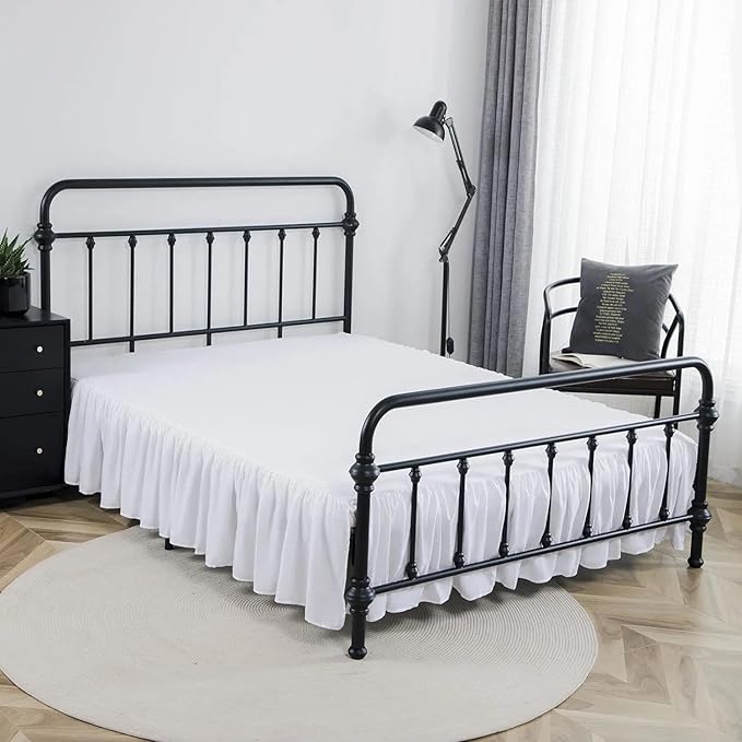 Bed Skirt King Size Ruffled Bed Skirts with Split Corners, 15 Inch Drop Dust Ruffle Bed Skirt with Platform, White