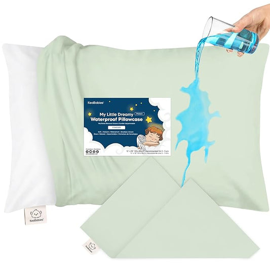 KeaBabies 13 x18 Toddler Pillowcase, Waterproof - Soft Waterproof Toddler Pillow Protector Cover for Kids, Boys, Girls, Durable Machine Washable, Small Travel Pillow Sold Separately (Sage)