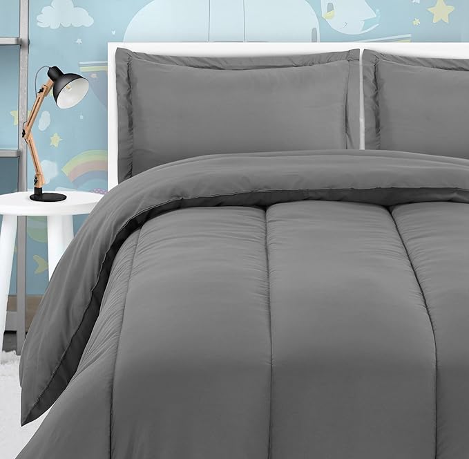 Utopia Bedding All Season Grey Comforter Set with 2 Pillow Cases, 3 Piece Soft Brushed Microfiber Kids Bedding Set for Boys/Girls, Machine Washable (Twin)