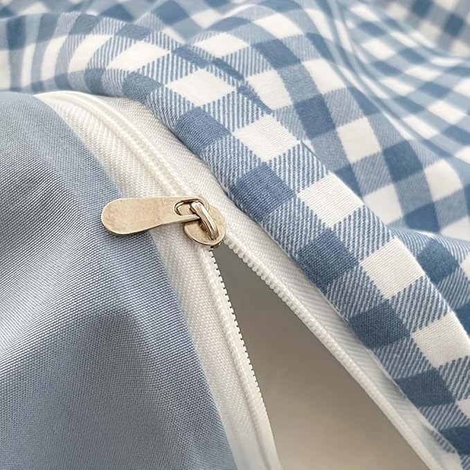 Nayoroom Blue Gingham Duvet Cover Queen Size Plaid Checkered Comforter Cover 3 Pieces Soft Lightweight Washed Microfiber Farmhouse Grid Dorm Bedding Set with Pillowcases