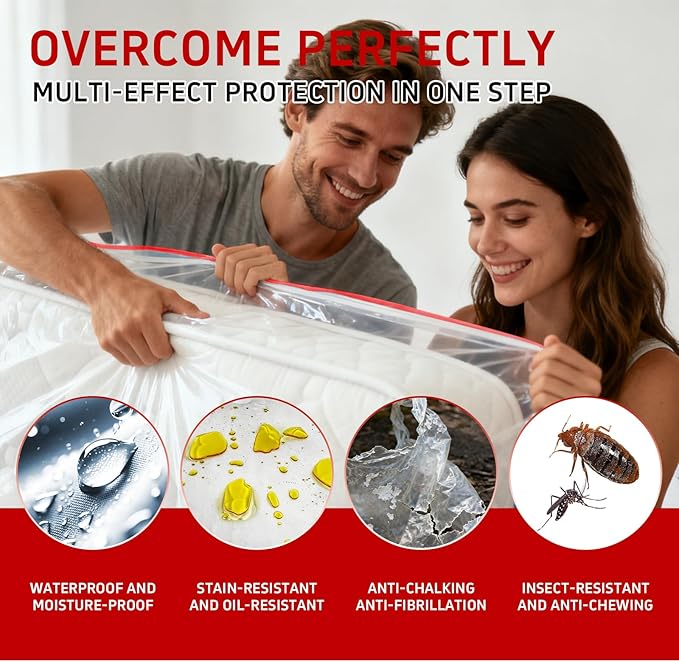 Gooo&Ma 6Mil Thicken Mattress Bag for Moving, Waterproof Zippered Mattress Cover for Storage, Reusable Plastic Encasement, Tear Proof Dust Proof Protection（King、Red）