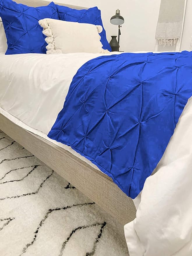 Bed Runner Set - 100% Pure Cotton 800 Thread Count - Luxury 1 Pinch Pleated Bed Runner and 4 Pillow Cover - 5 Piece Pinch Pleated Bed Runner Set California King, Royal Blue