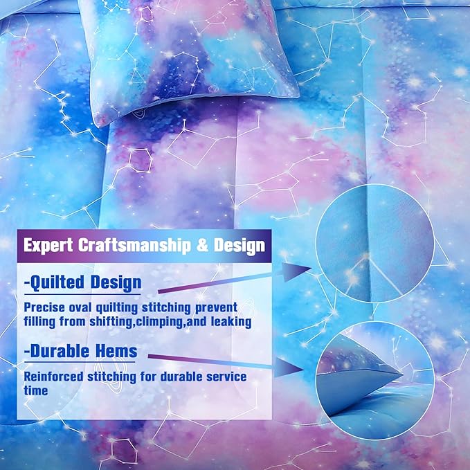 JQinHome Full Gradient Galaxy Comforter Set for Girls,6 Piece Bed in A Bag 3D Colorful Tie Dye Constellation Print Ombre Bedding Set with Sheets(Blue)