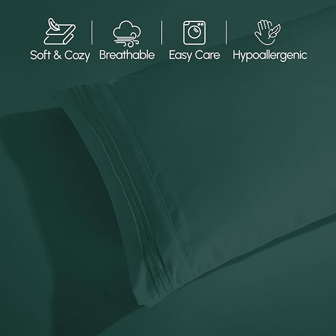 Elegant Comfort Luxurious 1500 Premium Hotel Quality Microfiber Three Line Embroidered Softest 4-Piece Bed Sheet Set, Wrinkle and Fade Resistant, Full, Hunter Green