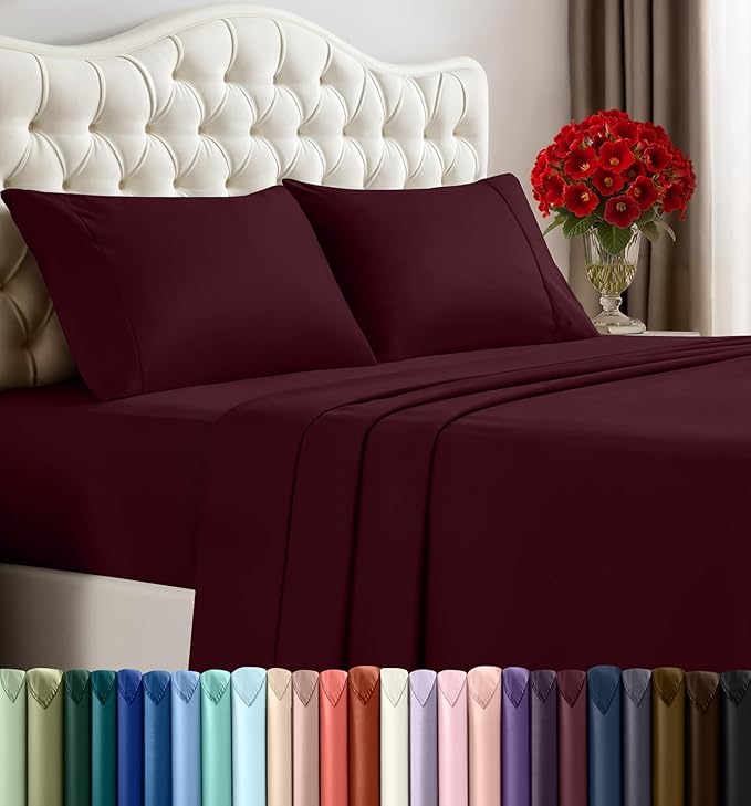 Utopia Bedding California King Sheet Set – 4 Piece Bed Sheets for Cal King Size Bed, Soft and Breathable Microfiber, Includes 1 Fitted Sheet, 1 Flat Sheet and 2 Pillowcases (Burgundy)