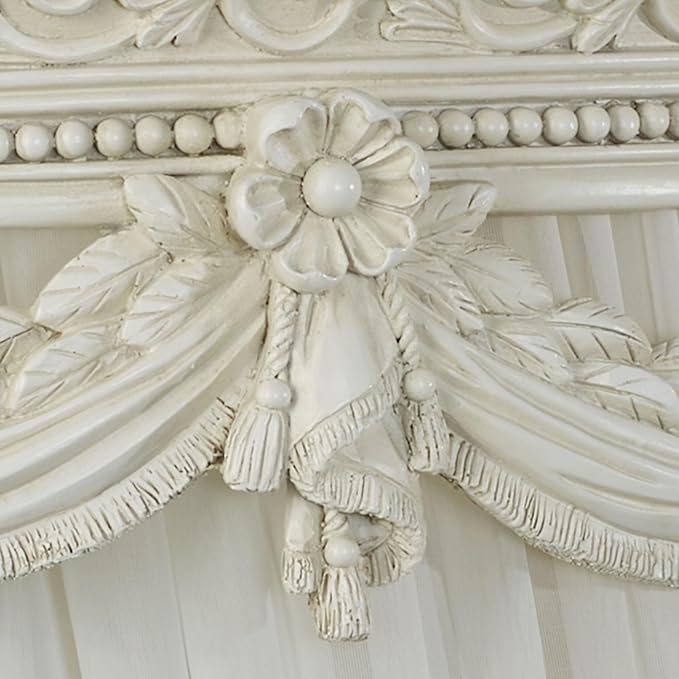 Touch of Class Antique Ivory Swag and Bow Wall Teester Bed Crown | Ornate Canopy | Acanthus Leaves, Scrollwork, Floral, Beaded | Removable Rod for Drapes, Sheers | Elegant Traditional Classical