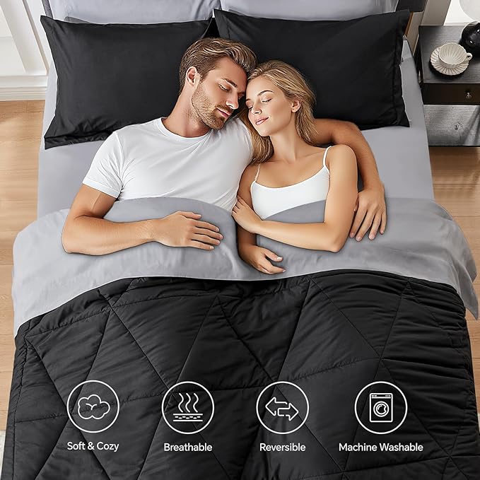 BEDELITE King Size Comforter Set 7 Pieces Bed in A Bag - Soft Microfiber Reversible Black Bed Set with Comforters, Sheets, Pillowcases & Shams, Cozy Luxury Bedding Sets for All Season