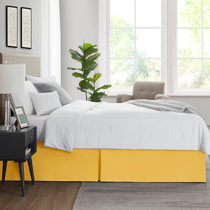 Nestl Yellow Full Bed Skirt - Full Size Bed Skirt 14 Inch Drop - Brushed Microfiber Bed Skirts - Hotel Quality Pleated Bed Skirt - Shrinkage & Fade Resistant