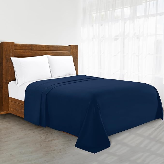 Luxury Flat Sheet on Amazon Elegant Comfort Wrinkle-Free 1500 Premier Hotel Quality 1-Piece Flat Sheet, California King Size, Navy Blue