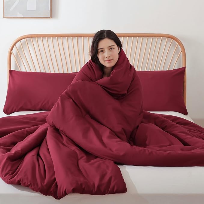 ROSGONIA California King Comforter Set Dark Red, 3pcs (1 Boho Red Cal King Comforter & 2 Pillowcases) All Season Lightweight Bedspread Bedding Blanket