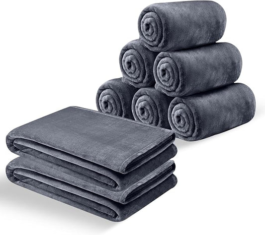 MOONLIGHT20015 8 Pack Fleece Bed Blanket Queen Size 90x90 inches - 400GSM Anti-Static Lightweight Super Soft Fluffy Fuzzy Plush Blankets Cozy Microfiber Blankets for Couch, Bed, Sofa (Queen, Grey)