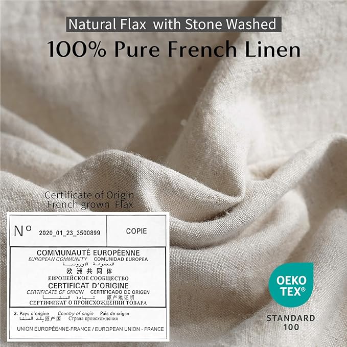 Simple&Opulence 100% Washed Linen Duvet Cover with Pom Pom Trim, Natural French Flax Bedding Set Soft Breathable,1 Farmhouse Boho Comforter Cover and 2 Pillow Shams(King,Natural Linen)