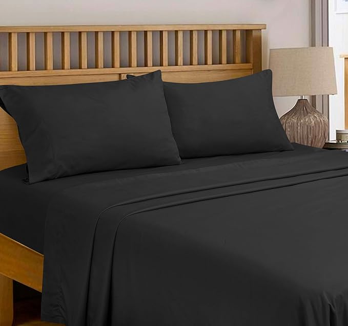 Royale Linens 300 Thread Count 100% Long Staple Combed Cotton Flat Sheet - Super Soft - Top Sheets - California King Flat Sheet Sold Separately - Breathable, Cool & Crisp Sheets Only (Cal King, Black)