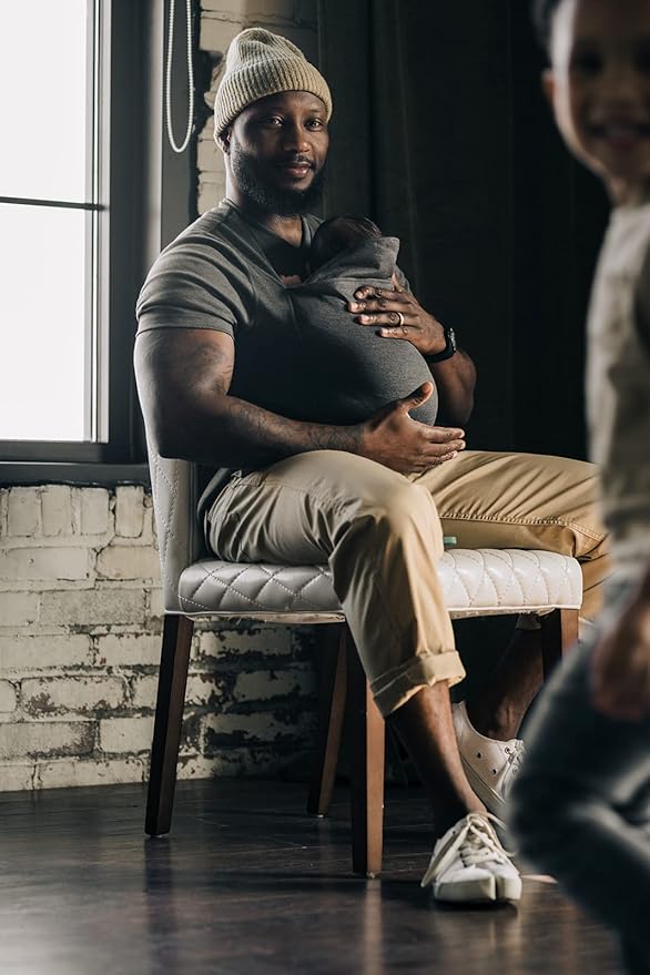 Lalabu The Dad Shirt | Hands-Free Baby Carrier for Dad with Kangaroo Pouch | Engineered for Bonding, Safety, & Comfort for Newborns Up to 15 Lbs. | CPSC Compliant - Simple Gray - Medium