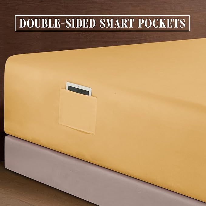 Elegant Comfort Luxurious 1500 Premium Hotel Quality Microfiber 4-Piece Sheet Set, 18-24 Inches Deep - Extra Deep Pocket Sheets - Ultra Soft 4PC Deep Pocket Sheets, King, Camel-Gold