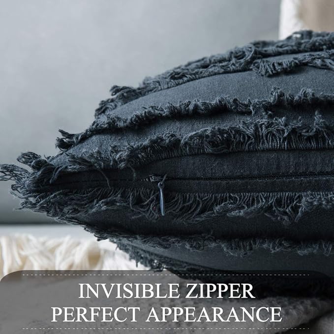 MIULEE Set of 2 Decorative Boho Throw Pillow Covers Linen Striped Jacquard Pattern Cushion Covers for Sofa Couch Living Room Bedroom 12x20 Inch Navy Blue