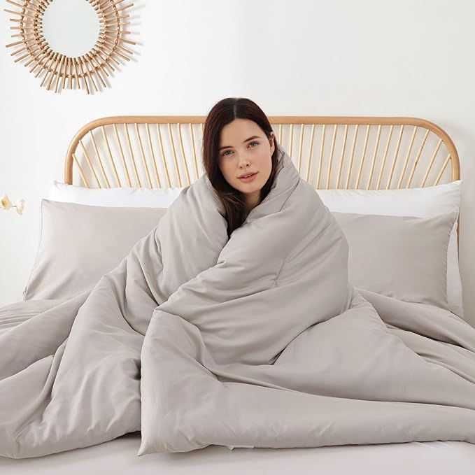 ROSGONIA Comforter Full Size for Girls Boys Teens Linen Grey, 3pcs (1 Gray Comforter & 2 Pillowcases) Lightweight Dorm Bedding Full Size